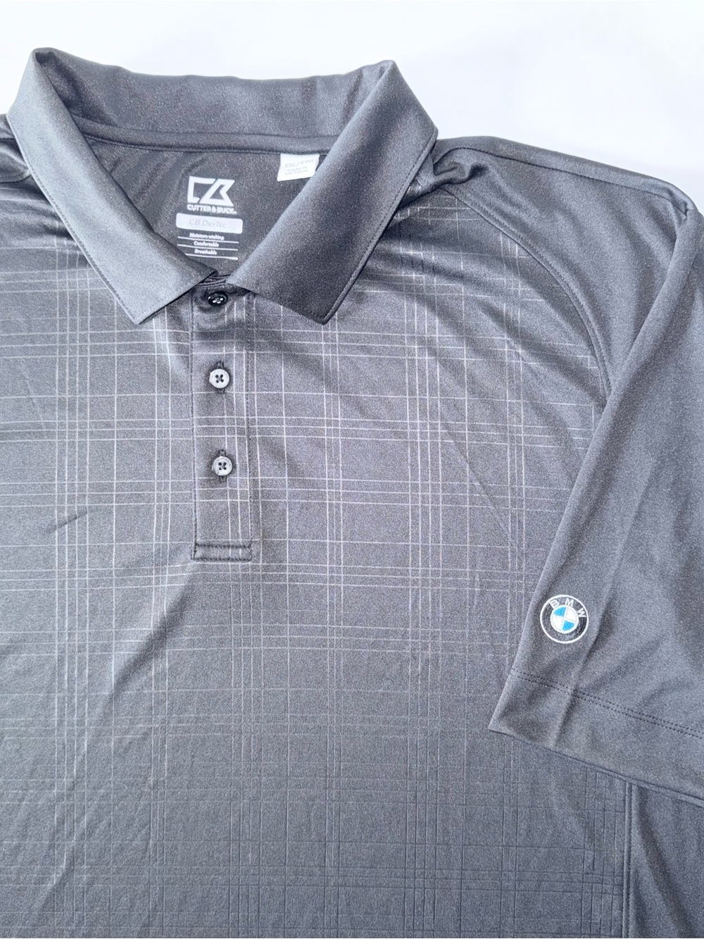 Cutter & Buck DryTec Polo Men's XXL Black Check BMW Logo Performance